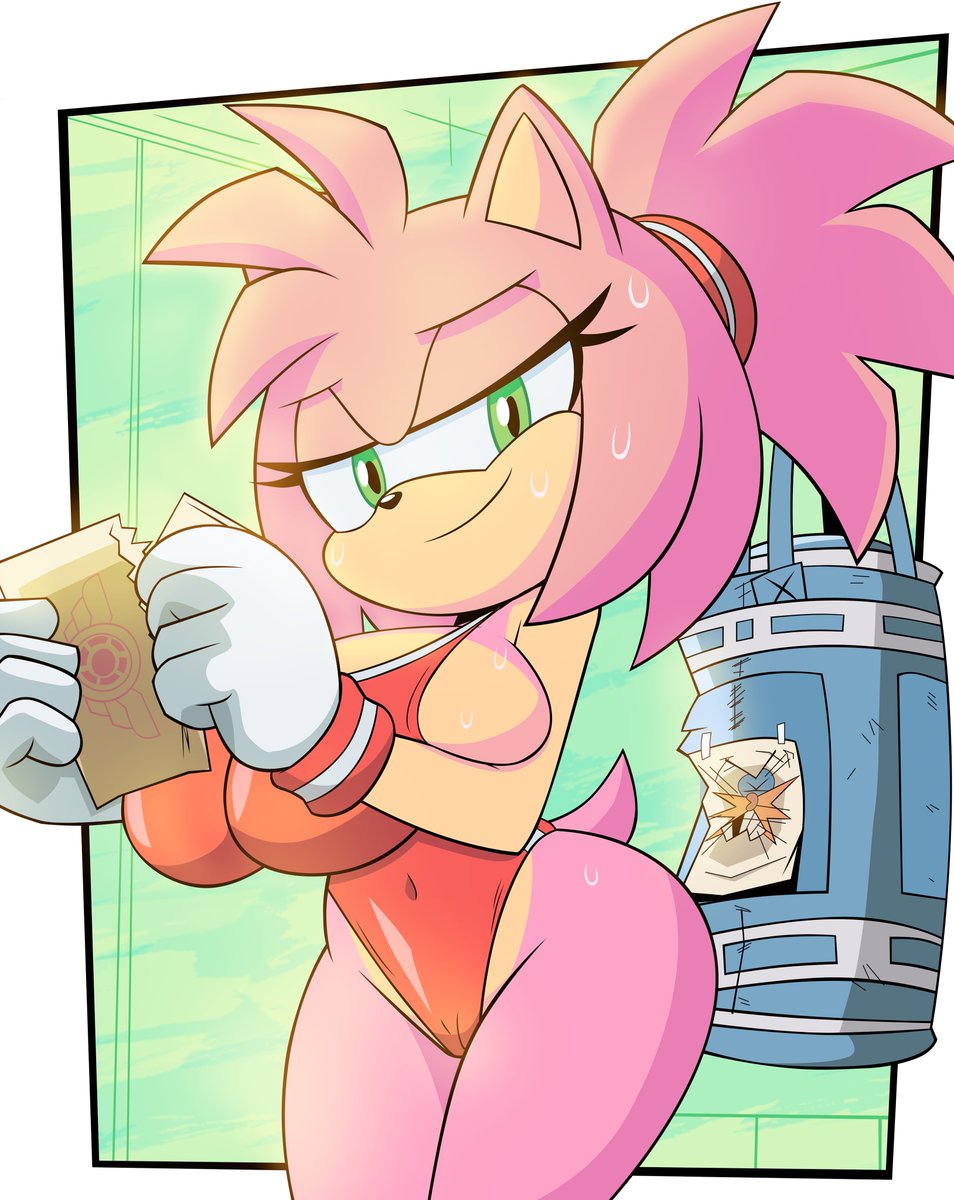 2d, 2d (artwork), 2d artwork, amy rose, belly button visible through clothing, big ass, big boobies, big boobs, big booty, big breasts, big chest, big penis, boobs, breasts, bubble ass, bubble butt, busty, busty female, cameltoe, cleavage, cleavage overflow, confident smile, eyelashes, gloves, green eyes, grimphantom, half-closed eyes, hedgehog, hedgehog girl, huge breasts, large breasts, large chest, letter, navel visible through clothes, one-piece swimsuit, pink body, pink hair, ponytail, punching bag, pussy visible through clothes, sega, sexy, sideboob, smiling, sonic (series), sonic the hedgehog (series), sweat, sweatdrop, sweating, swimsuit, tagme, tail, thick ass, thick hips, thick thighs, tight clothing, wide hips, wide thighs