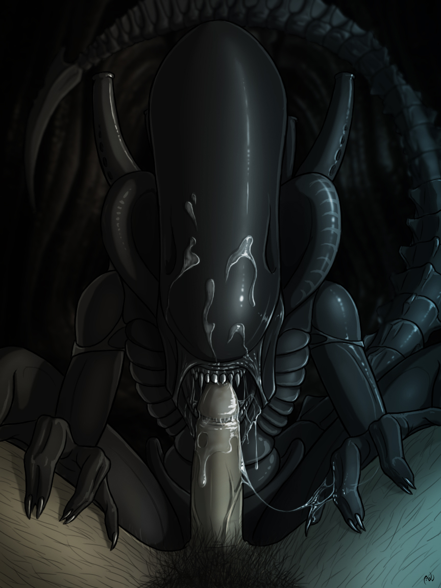 2017 alien alien/human alien_(franchise) ambiguous_gender cum erection fellatio female_xenomorph hi_res highres human human_on_humanoid humanoid interspecies male mammal netherwulf oral penis sex trusting xenomorph