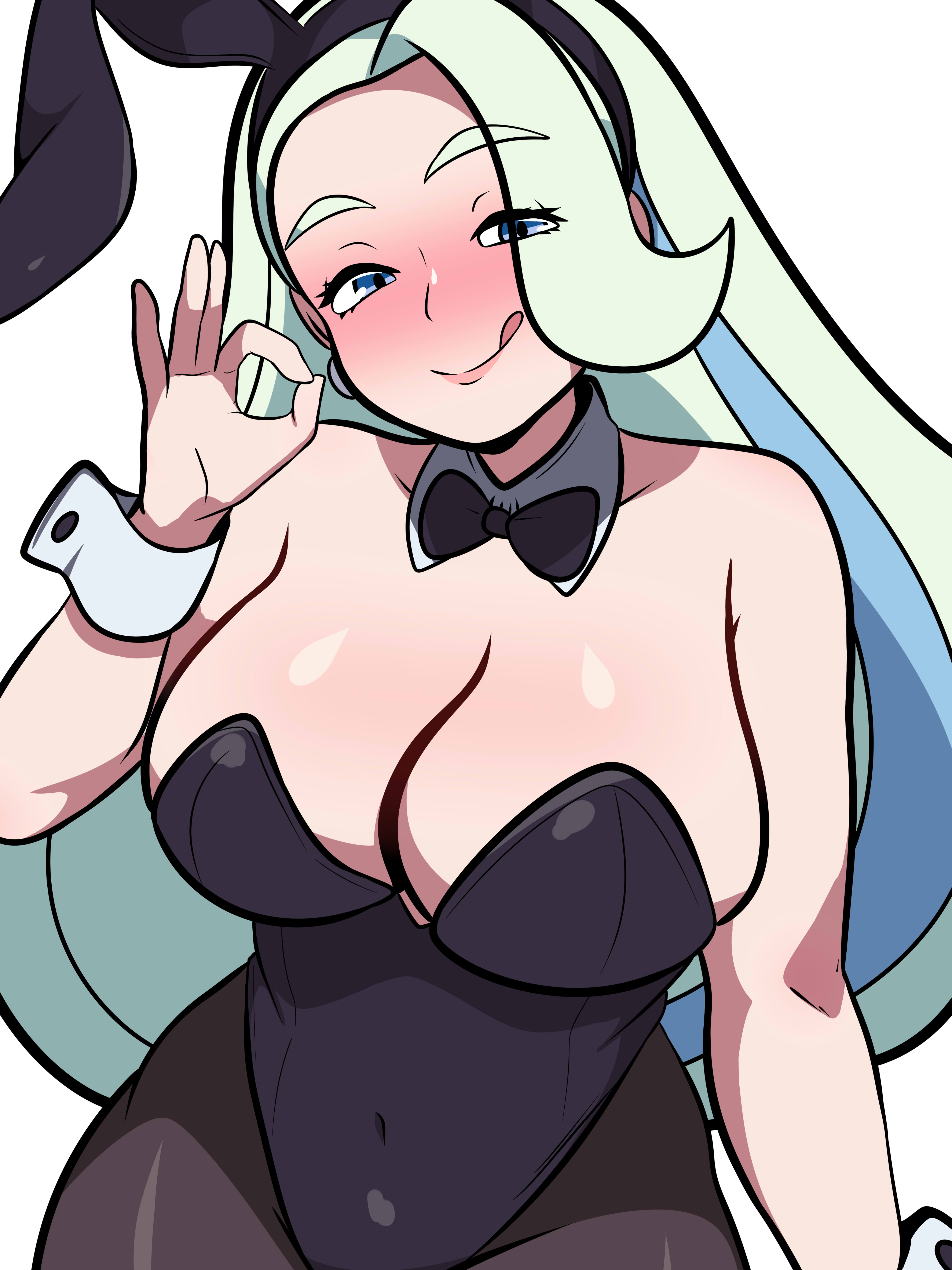 1girls, bunny suit, female, licking, licking lips, looking at viewer, lustballart, melony (pokemon), nintendo, no nudity, pokemon, solo, yttriumi2f