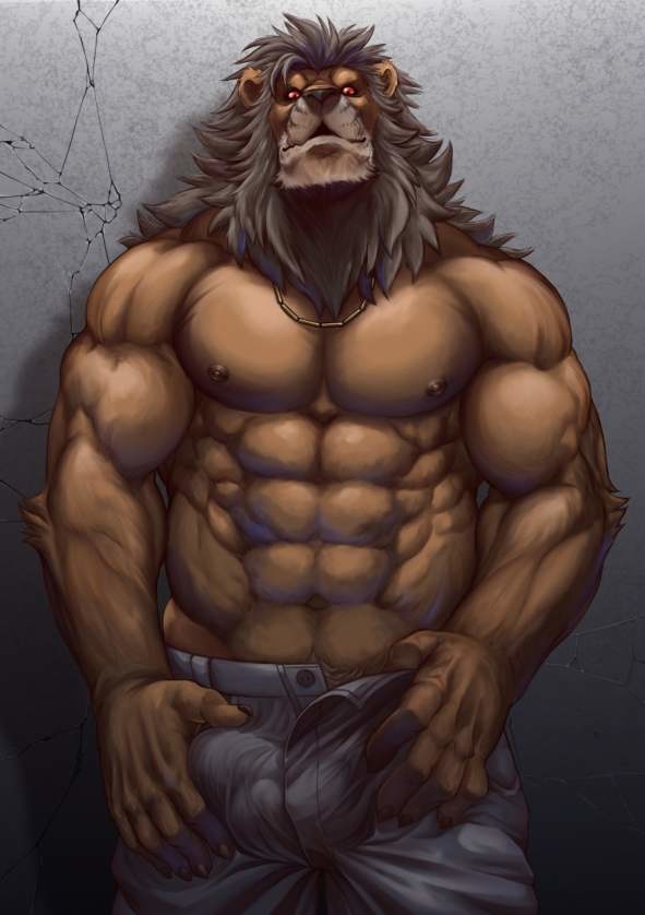 anthro bomb_(artist) bulge feline lion male male_only mammal muscular