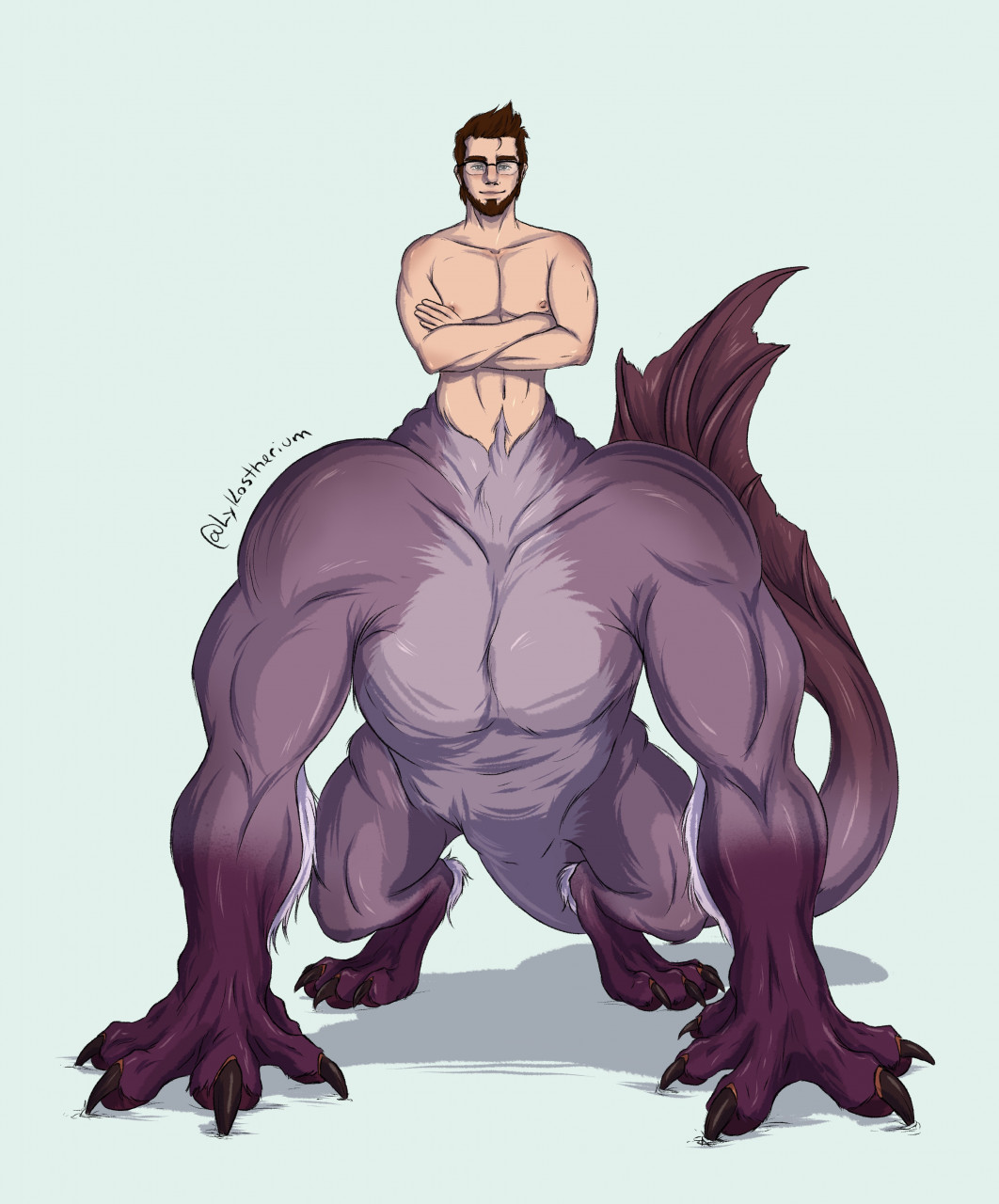 beard behemoth crossed_arms facial_hair glasses lykostherium male male_only nude solo solo_male taur