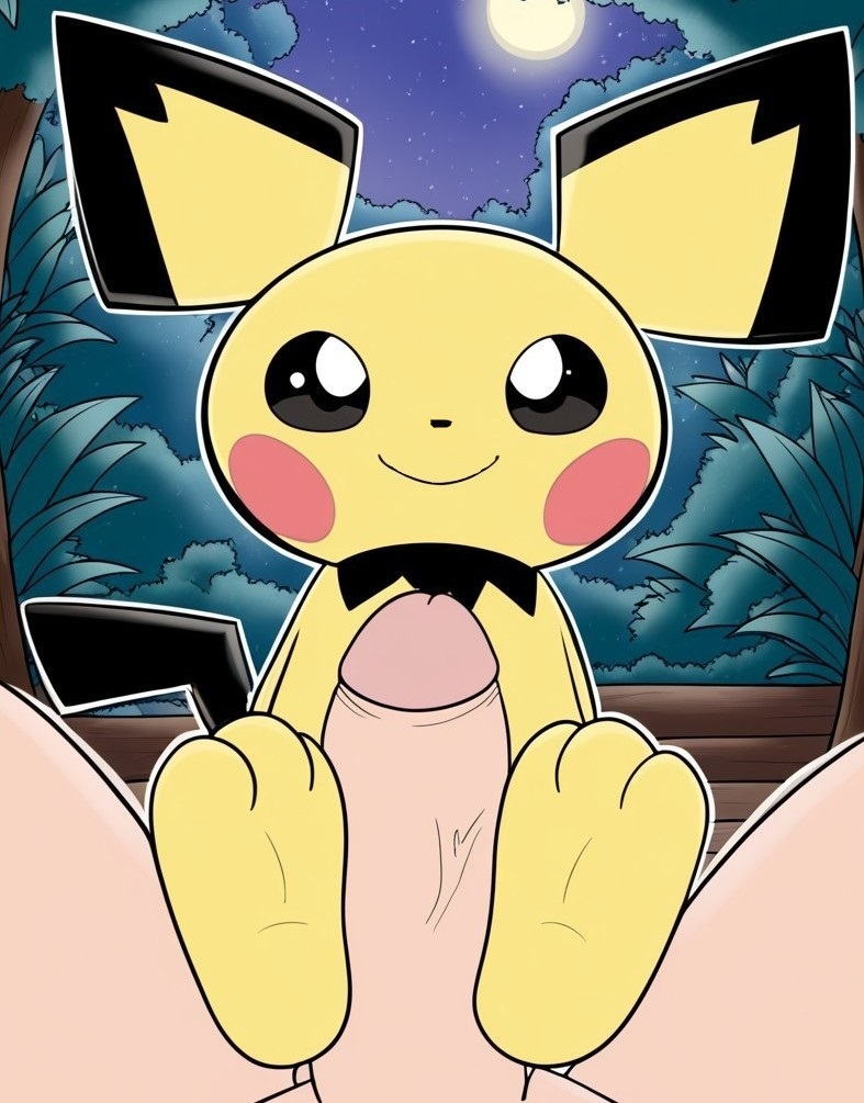 ai_generated feet foot_fetish foot_play happy nintendo pawjob paws pichu pokemon pokemon_(species) pov trainer uncensored