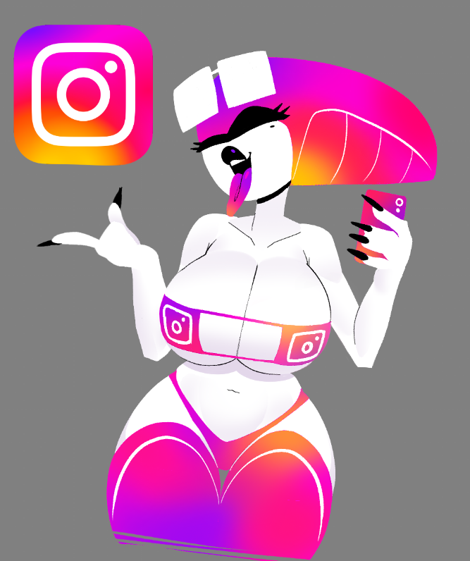 bikini deltarune instagram large_breasts midriff panties queen_(deltarune) selfie sqwunx_(artist) thick_thighs thighhighs tongue_out white_skin wide_hips