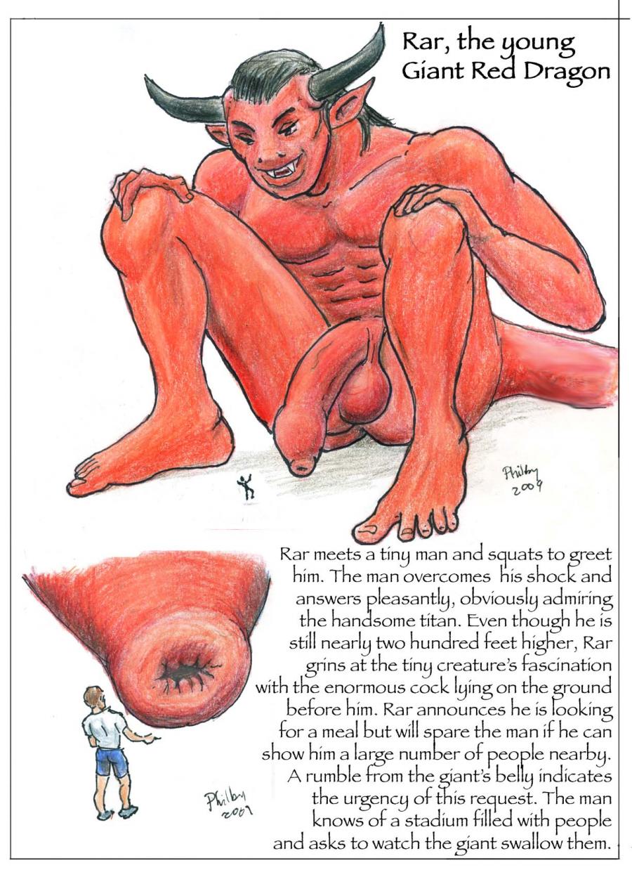 abs anthro artist_name balls big_penis clothed_male dragon duo english_text feet foreskin genitals gianttoby half-erect hi_res human looking_at_another macro male male/male mammal micro mythological_creature mythological_scalie mythology nude_male papyrus_font penis red_body red_skin scalie signature smile text