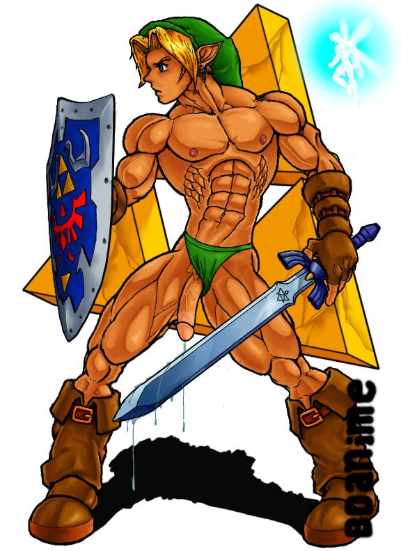 2boys abs bdanime biceps blade bodybuilder color cum erect_nipples fairy hylian interspecies leaking link link_(ocarina_of_time) male male_only multiple_males muscle muscles navi nintendo ocarina_of_time pecs precum serratus_anterior simple_background straight_hair sword the_legend_of_zelda weapon white_background