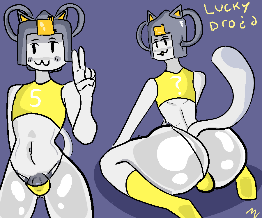 1boy ass crop_top gay looking_at_viewer lucky_droid_(rgd) male massive_ass question_mark randomly_generated_droids roblox robot robot_boy self_upload tail therandombee thighs thong yellow_socks