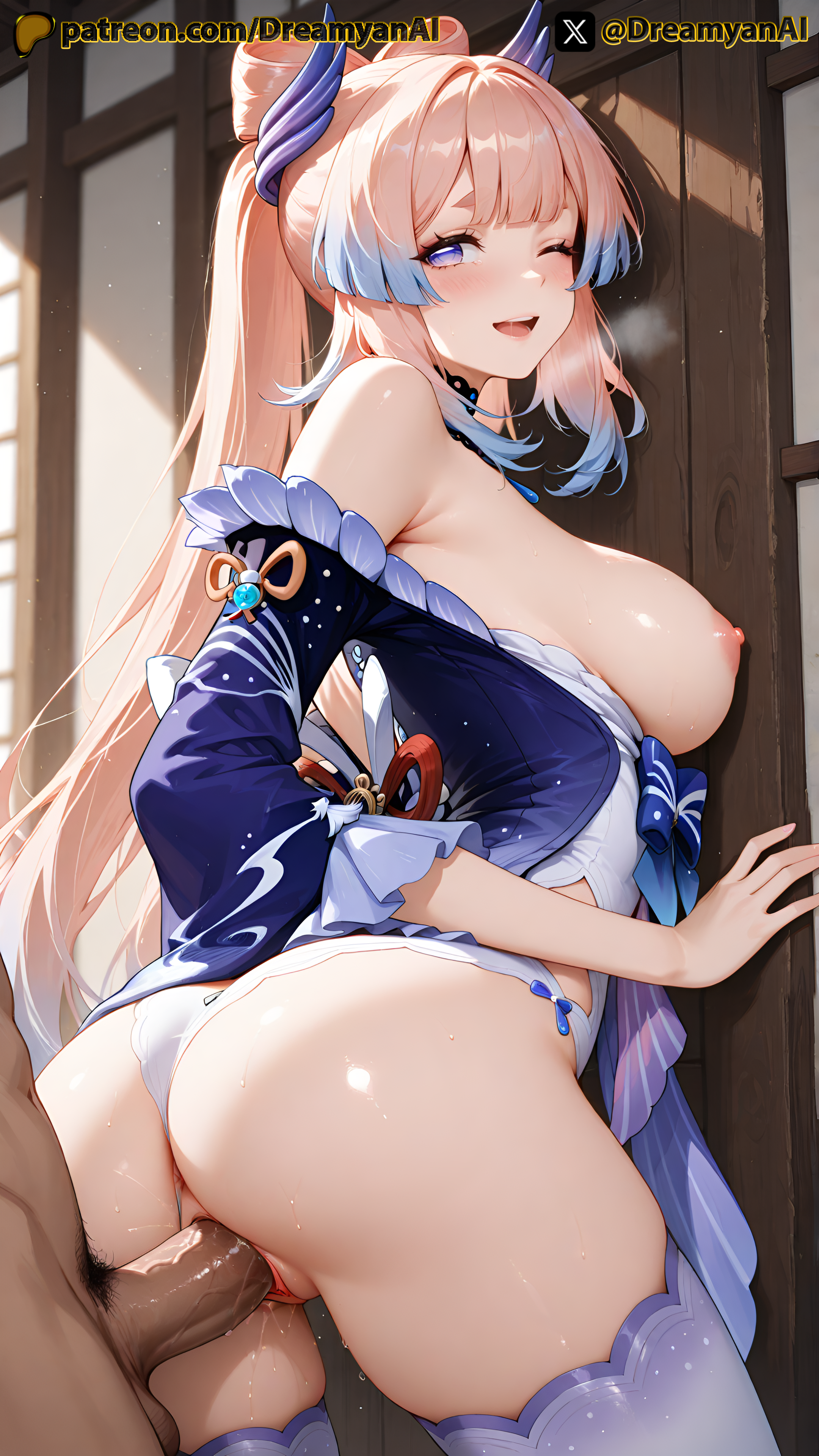 1girls, 2025, 4k, against wall, ai, ai assisted, ai generated, anime, anime style, artist name, ass, blue eyes, breasts, dark-skinned male, dreamyan ai, duo, female, from behind, genshin impact, hi res, high quality, high resolution, highres, long hair, male, medium breasts, one eye closed, open mouth, patreon, penis, pink hair, pussy, sangonomiya kokomi, sex, smile, smiling, stockings, thick ass, thick thighs, thighhighs, thighs, uncensored, vagina, vaginal insertion, vaginal penetration, vaginal sex, white body, white skin, white stockings, white thighhighs