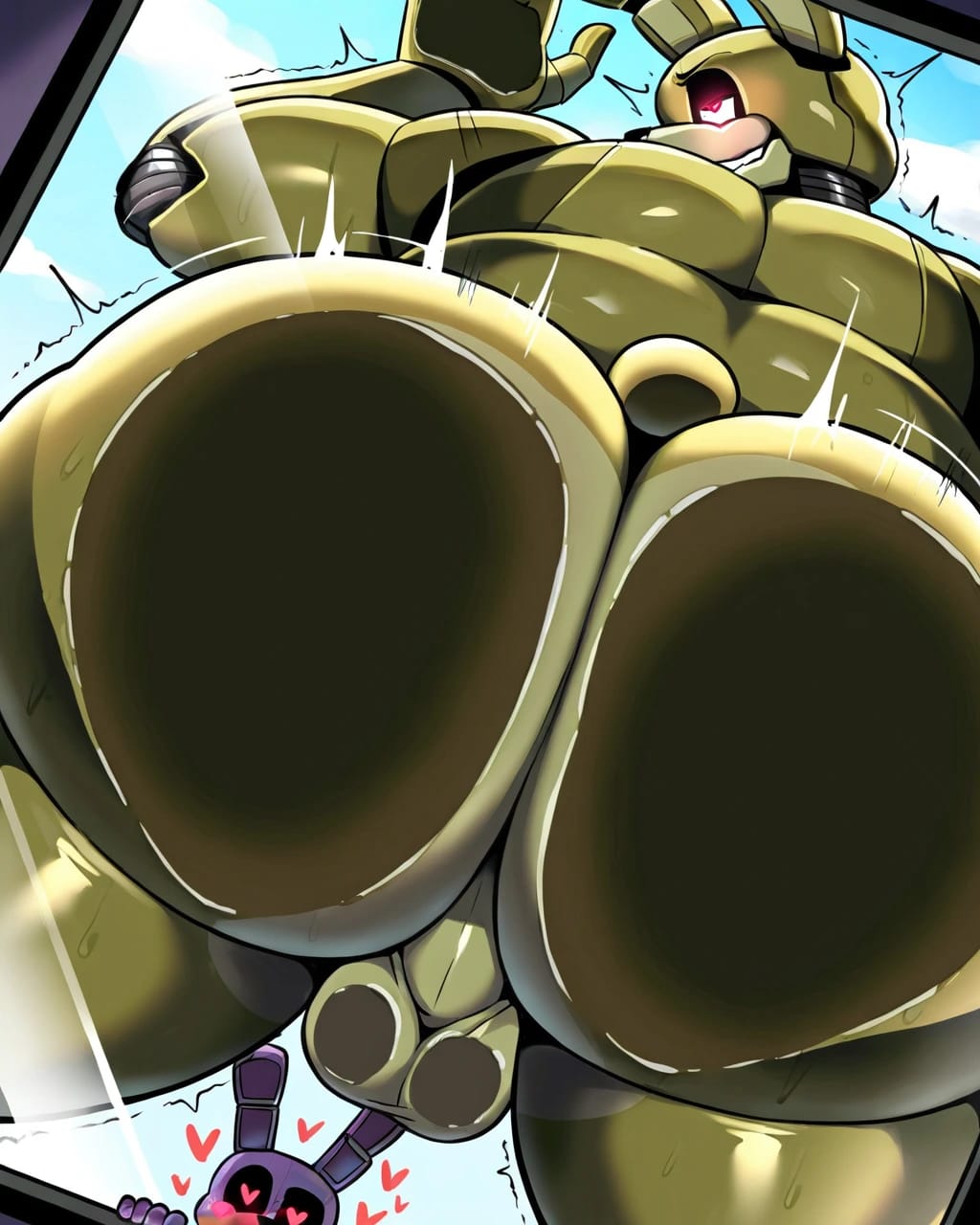 ai generated, anus, ass on glass, backsack, balls, ballsack, big ass, big butt, bonnie (fnaf), dotal, feral penetrating anthro, five nights at freddy's, fnaf, gay, heart-shaped pupils, looking at viewer, looking back, looking pleasured, male, office, springtrap (fnaf), william afton