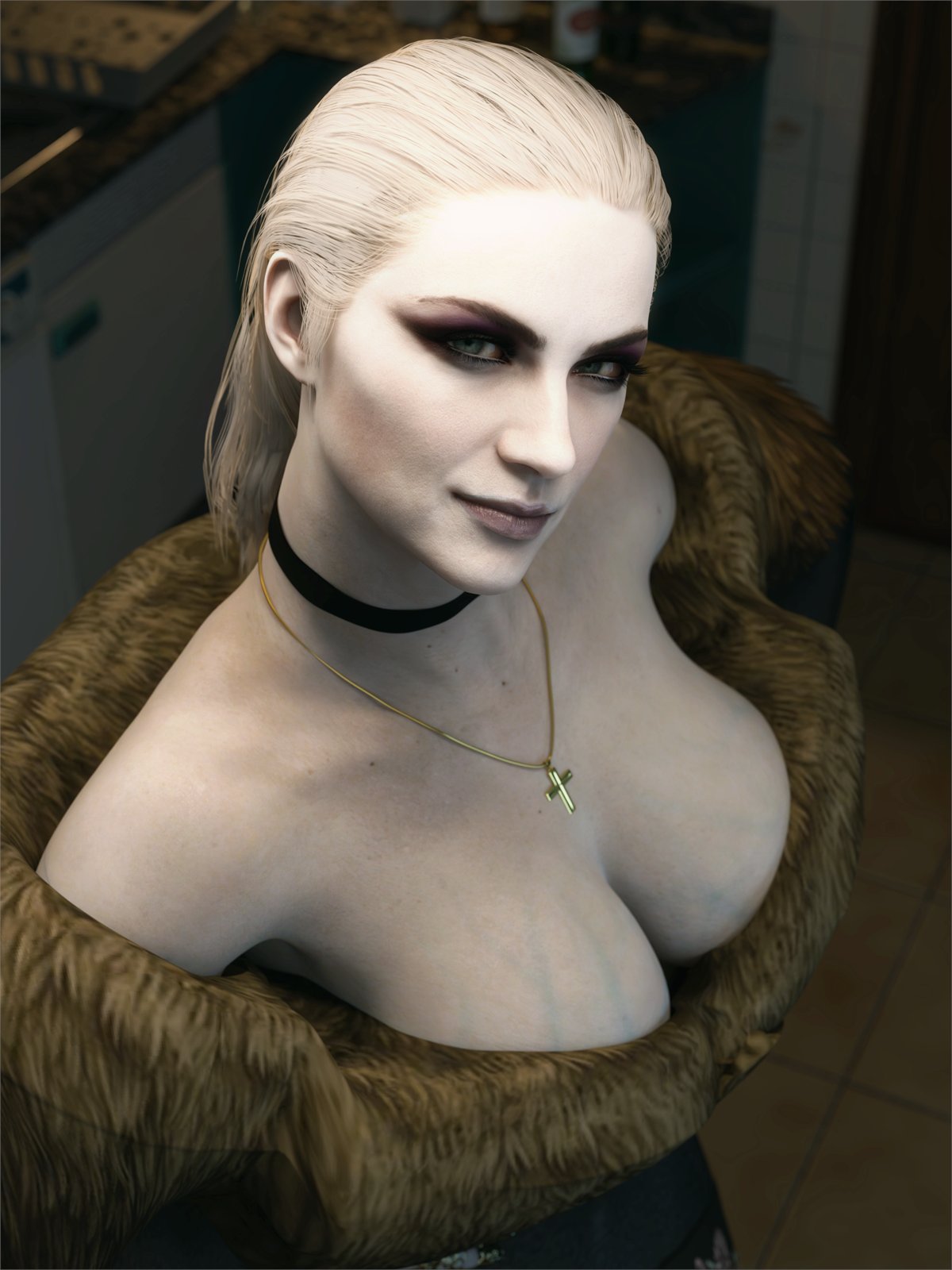 1girls, 3d, ass, big ass, big breasts, big thighs, breasts, capcom, curvaceous, curvy, curvy figure, female, female only, hips, hourglass figure, huge ass, huge breasts, huge thighs, large ass, large breasts, large thighs, light skin, light-skinned female, looking at viewer, mature, mature female, mother miranda (resident evil), pale skin, pale-skinned female, resident evil, resident evil 8: village, slim waist, solo female, thick, thick hips, thick legs, thick thighs, thighs, veiny breasts, voluptuous, waist, wide hips, word2