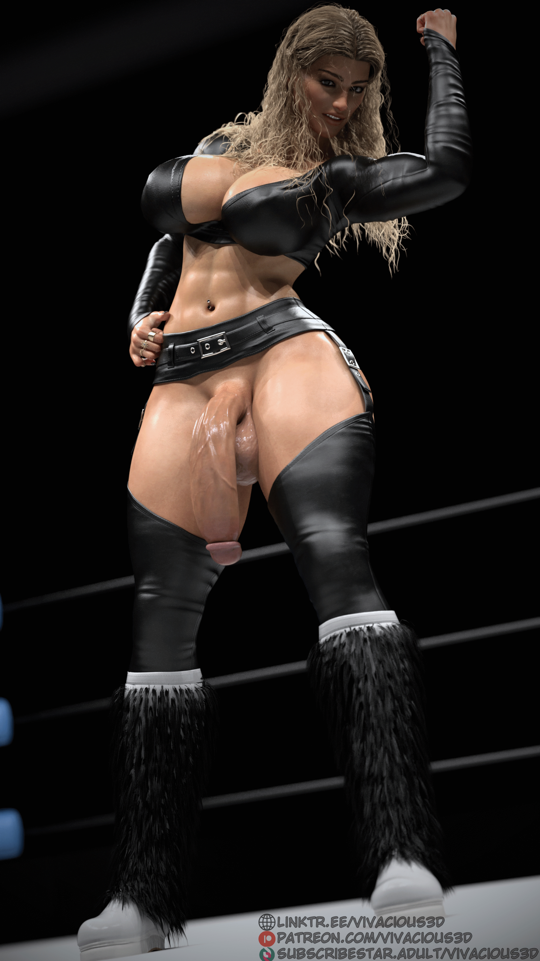 3d, 3d (artwork), 3dx, big breasts, big penis, breasts, futanari, huge breasts, huge cock, intersex, large breasts, large penis, muscles, muscular, muscular futa, penis, veiny penis, vivacious3d, wrestling outfit, wrestling ring