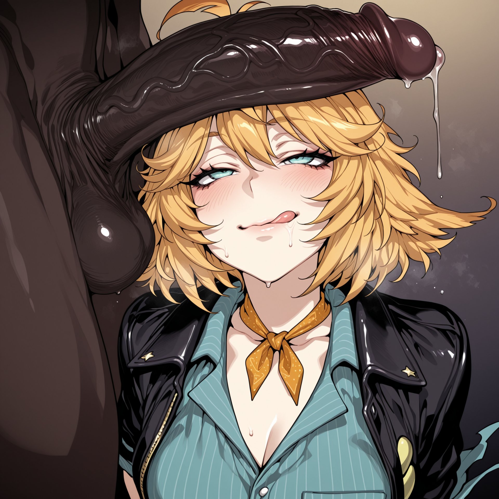 1boy, 1girls, ai generated, big breasts, blush, breasts, cock worship, dark skin, dark-skinned male, dokibird, drool, drooling, female, huge cock, interracial, iraigens, large breasts, licking lips, looking at penis, male, penis, penis awe, precum, saliva, tongue, virtual youtuber