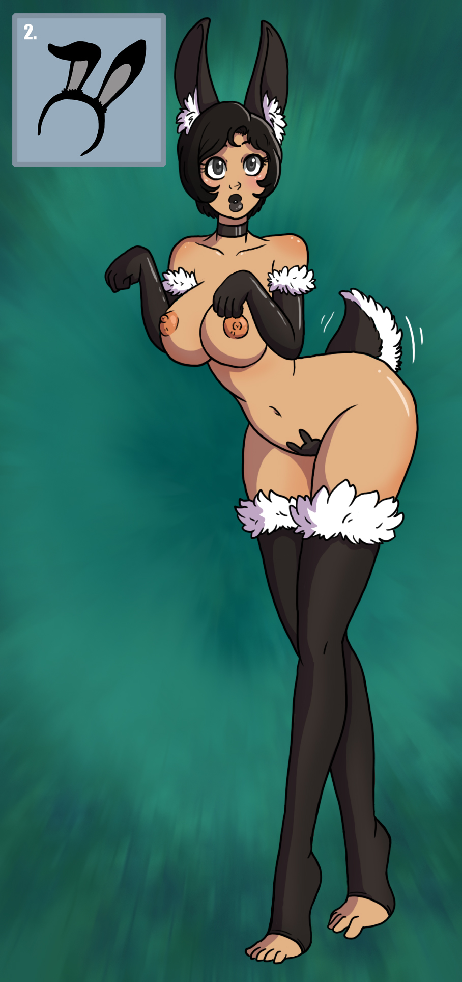 acting like an animal, big lips, breasts, breasts out, bubble butt, bunny, bunny ears, bunny girl, bunny tail, female, naked, naked female, wagging tail, wiggle lines, wrenzephyr2