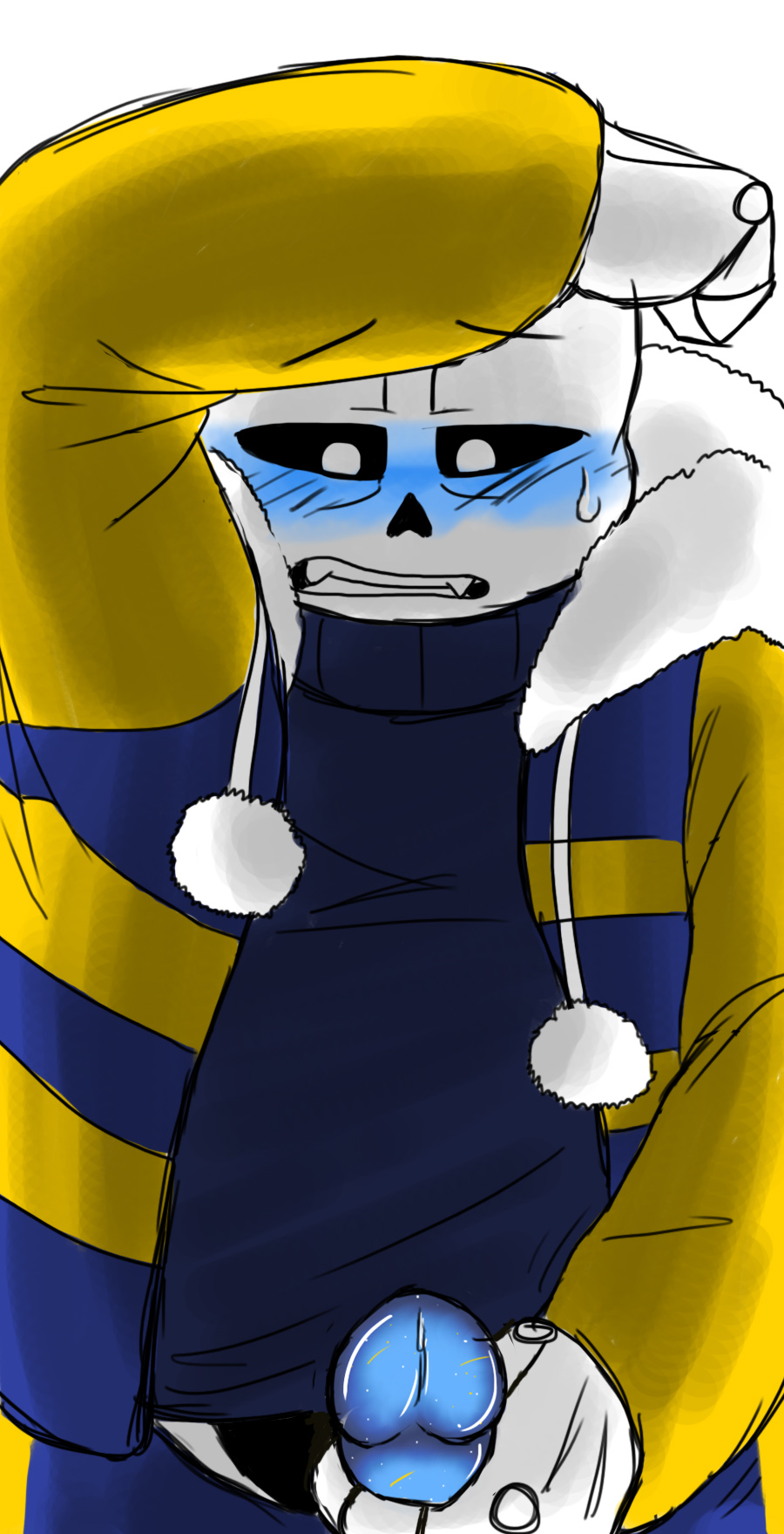 1boy 2017 2d artist_request black_sclera black_sweater blue_blush blue_hoodie blue_penis fangs humanoid jacking_off male male_only masturbating masturbation outertale outertale_sans sans sans_au skeleton solo sweating tagme tagme_(artist) undertale_(series) undertale_au undertale_fanfiction up_close white_eyes yellow_hoodie