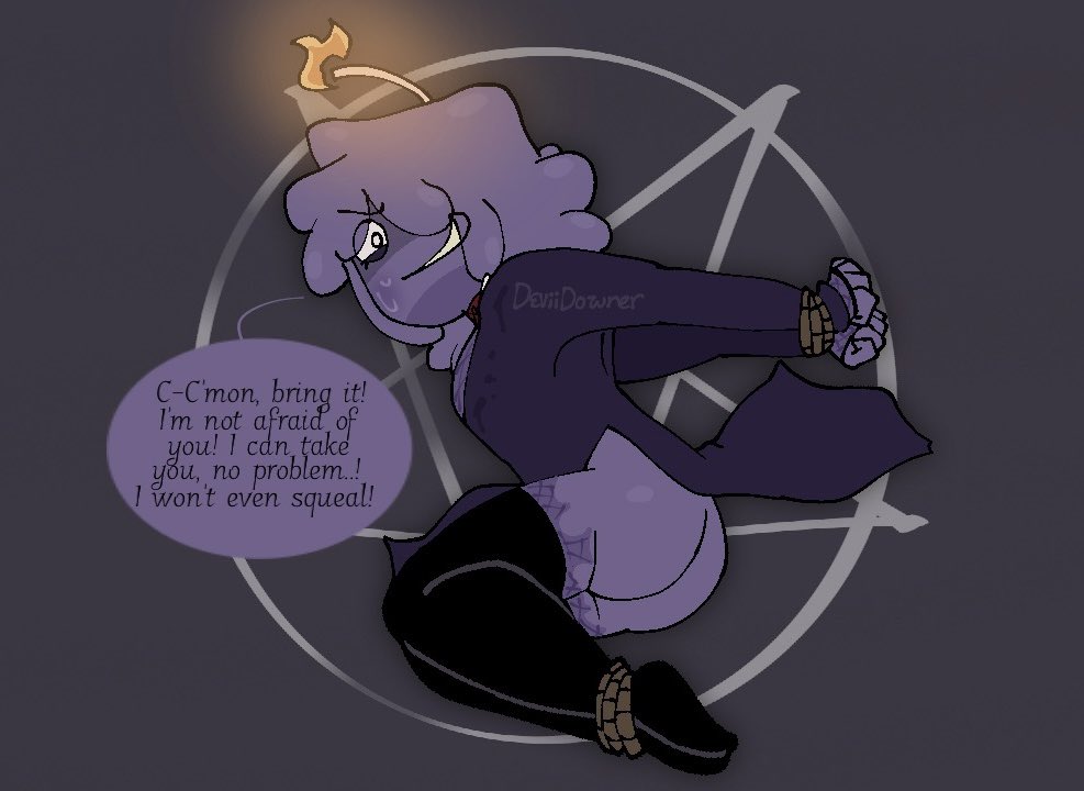 antagonist, before sex, cocky, dandy's world, nervous, on floor, pokerjokerful, summoning circle, sweating, tied up, toon (dandy's world), waxwell (dandy's world)