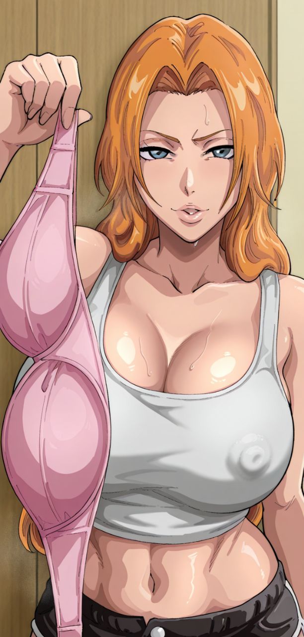 1girls ai_generated big_breasts bleach bleach:_the_thousand-year_blood_war blue_eyes bra curvy curvy_body curvy_female curvy_figure female female_only huge_breasts kyoru189 large_breasts light-skinned_female light_skin looking_at_viewer matsumoto_rangiku mature_female nipple_bulge nipples orange_hair seductive seductive_look shiny shiny_skin solo solo_female sweat sweaty tank_top