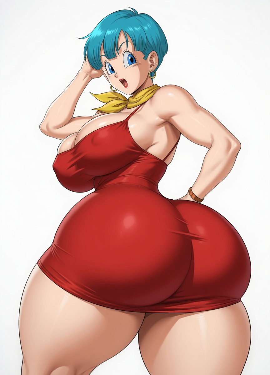 1girl 1girls ai_edit ai_generated big_ass big_breasts blue_eyes blue_hair bubble_butt bulma_briefs dragon_ball dragon_ball_super dragon_ball_z earrings female female_only hourglass_figure hourglass_figured_female large_ass large_breasts looking_at_viewer mature mature_female milf red_dress scarf short_hair solo solo_female thick_thighs voluptuous voluptuous_body voluptuous_female wide_hips