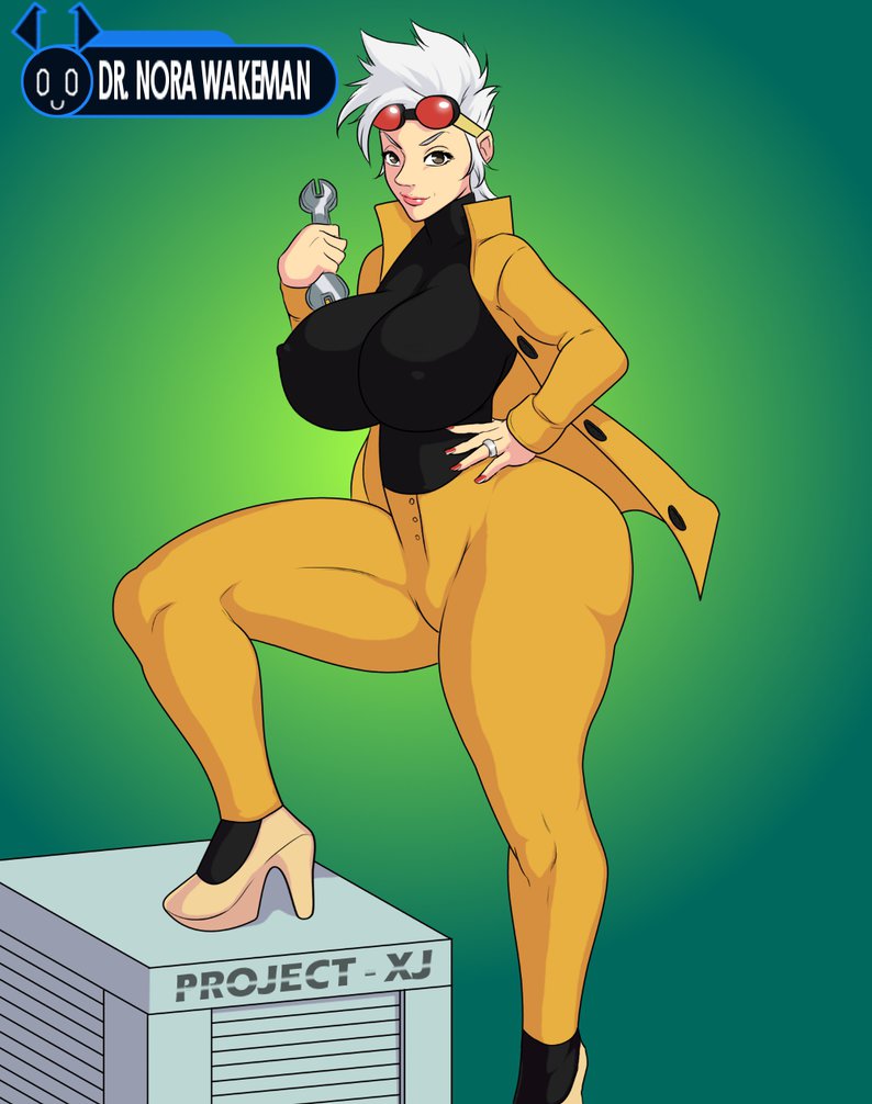 ass, breasts, busty, female, female only, high heels, huge ass, huge breasts, jay-marvel, milf, mother, my life as a teenage robot, nora wakeman, smooth skin, thick, thick thighs, voluptuous, white hair, wide hips