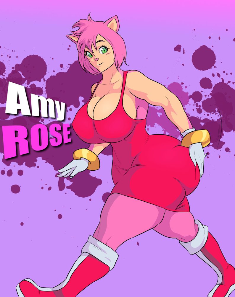 amy rose, animal ears, ass, breasts, character name, female, female only, furry, gloves, huge ass, huge breasts, jay-marvel, sega, solo, sonic (series), sonic the hedgehog (series), thick, thick thighs, voluptuous, white gloves, wide hips