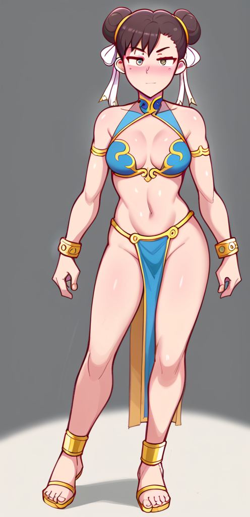 ai_generated aianonguy anklet blush chun-li dross_(style) female female_only pelvic_curtain sandals slave_bikini slave_leia_(cosplay) solo_female stable_diffusion street_fighter