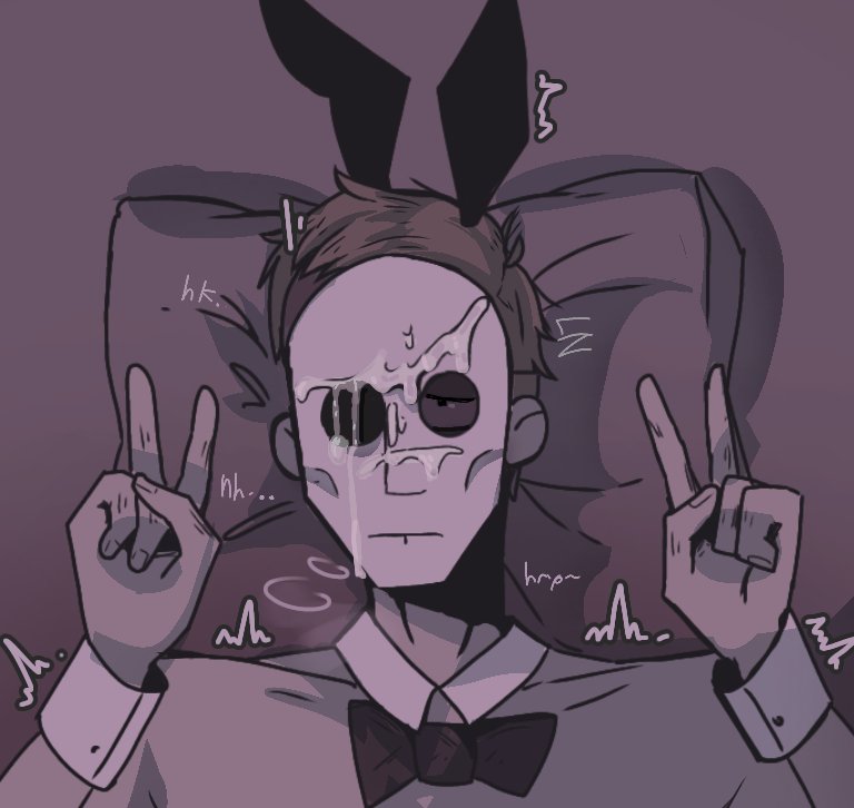 albert_vanderboom bowtie bunny_boy bunny_ears crossdressing cum cum_on_face dilf double_v facial gay logn4tural male male_only mask masked masked_male on_back on_bed peace_sign rusty_lake rusty_lake:_roots solo upper_body v yaoi