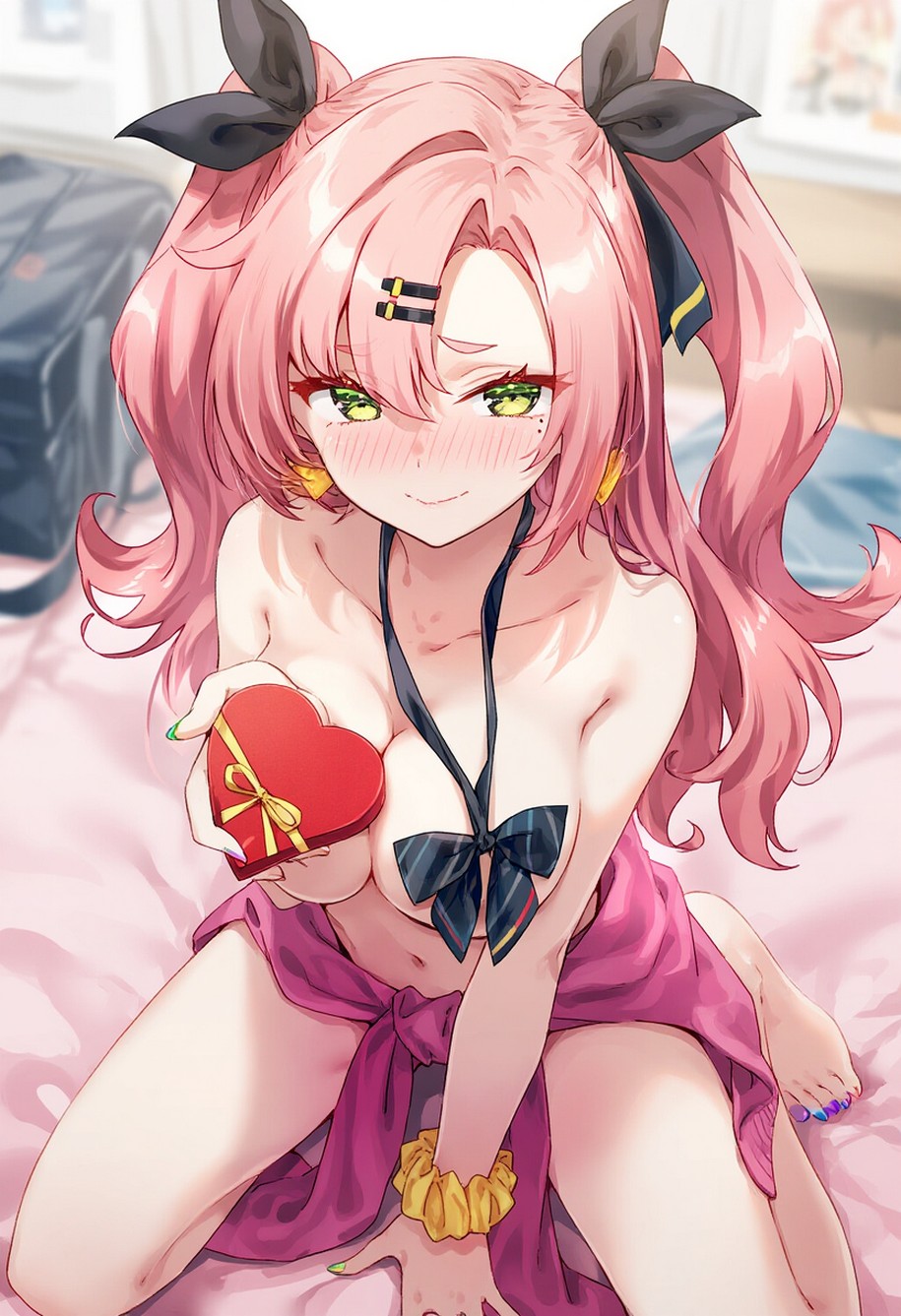 1girls ai_generated female green_eyes nicole_demara pink_hair solo valentine&#039;s_day zenless_zone_zero