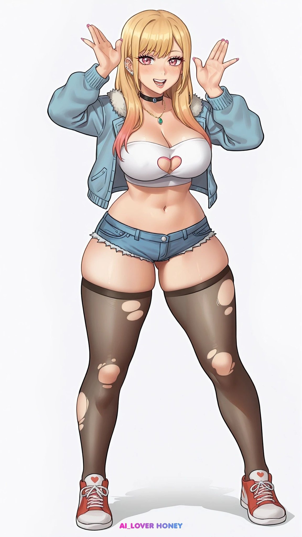 ai generated, ai loverhoney, blonde hair, female, kitagawa marin, pink hair, sono bisque doll wa koi wo suru, thighhighs