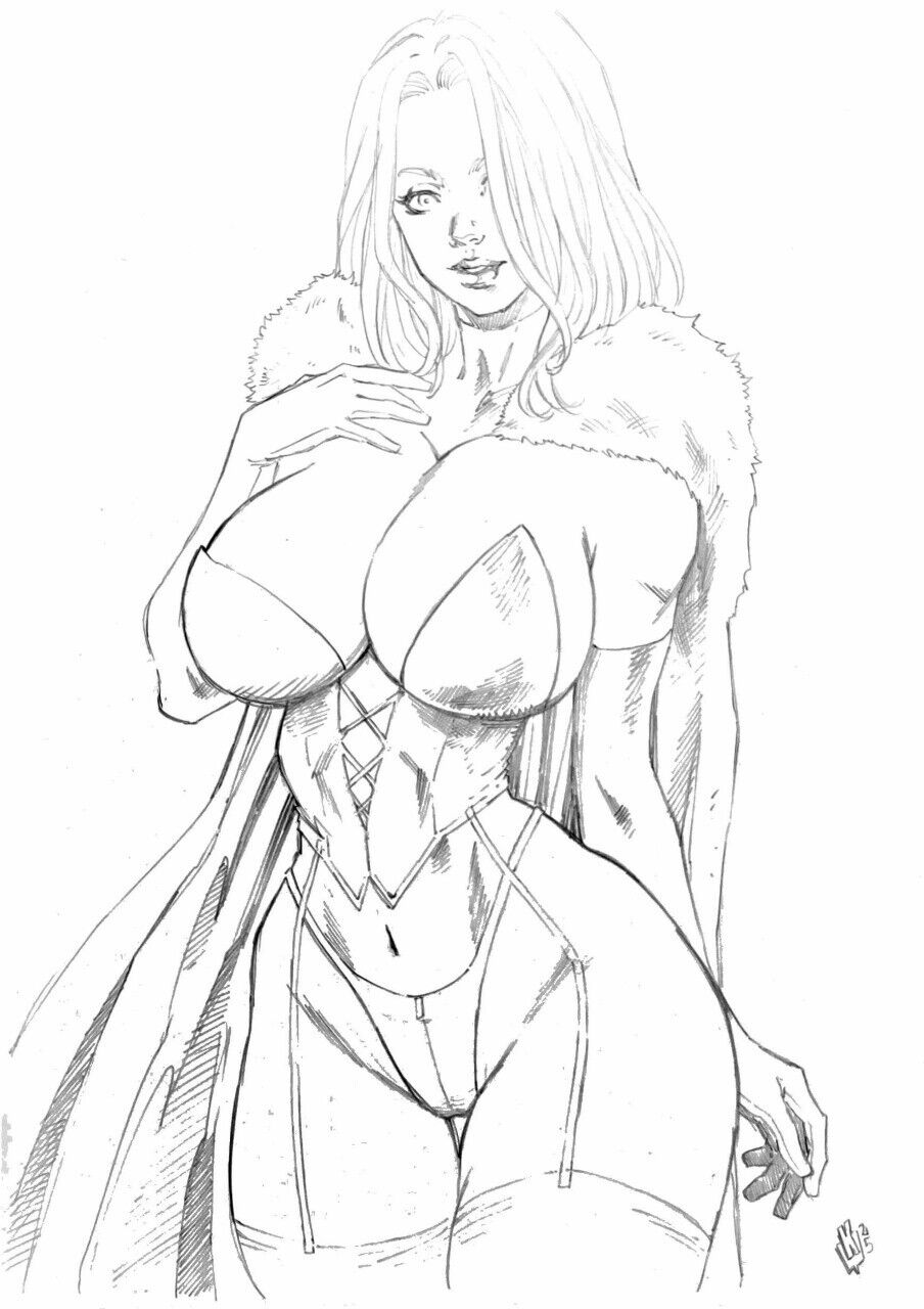 black_and_white breasts cleavage corset ed_benes_studio emma_frost female female_only hellfire_club klin_(artist) large_breasts marvel marvel_comics panties small_panties thong thong_panties white_queen x-men