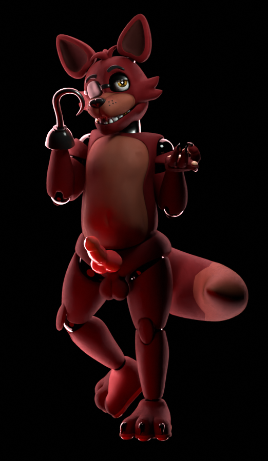 3d_(artwork) animal_genitalia animal_penis animatronic anthro black_background blender_(artwork) brown_body brown_fur canid canine canine_genitalia canine_penis digital_media_(artwork) eye_patch eyewear five_nights_at_freddy's fox foxy_(fnaf) full-length_portrait fur genitals hook hook_hand jizzyfox looking_at_viewer machine male male_only mammal nude nude_anthro nude_male on_one_leg penis portrait robot robot_anthro scottgames simple_background solo standing tail yellow_eyes