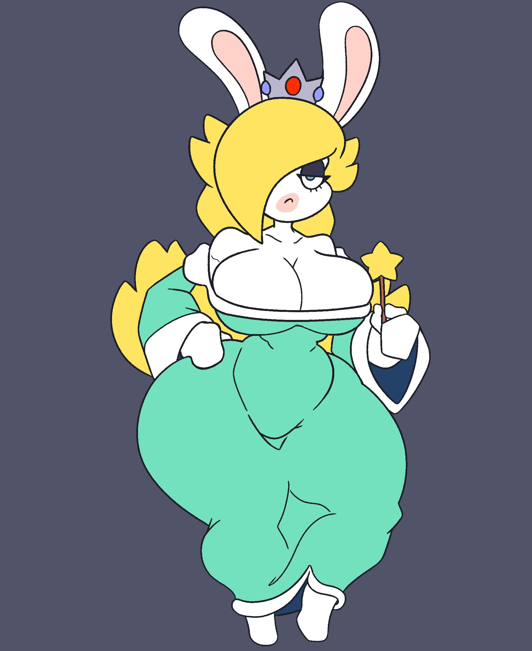 big ass, breasts, bunny ears, clothed, eyeshadow, flickermat, long hair, looking at viewer, mario (series), mario + rabbids, rabbid, rabbid rosalina, rabbit, rabbit ears, solo, solo female, tagme