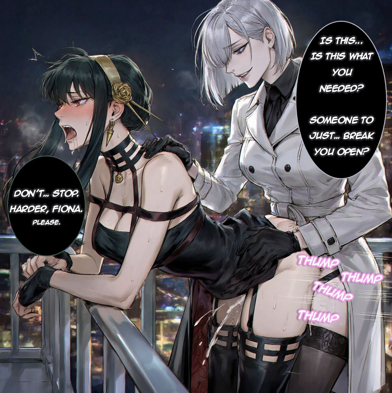 ai generated, clothed sex, fiona frost, pontatel, spy x family, strap-on, yor briar, yor forger, yuri