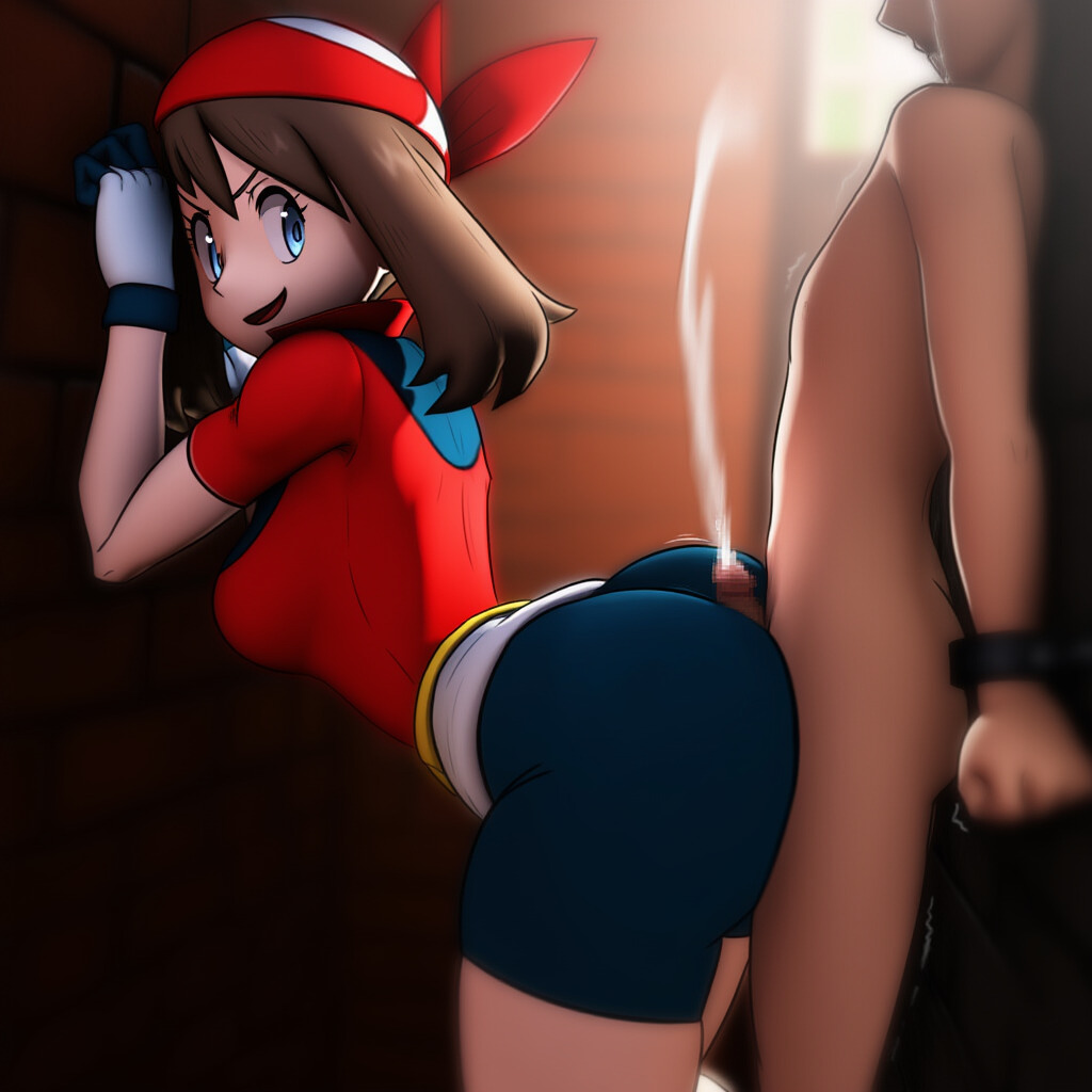 1boy, ai generated, ass, assjob, big ass, bondage, buttjob, clothed female nude male, covered buttjob, cum, cum between ass, cum on ass, ejaculation, female, femdom, huge ass, huge butt, may (pokemon), nintendo, penis, penis between ass, penis on ass, pokemon, reverse rape, trembling