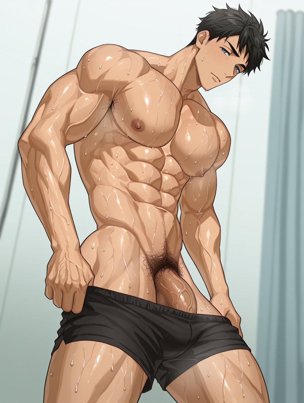 ai generated, bara, boyswithearsai, free!, gay, male, male focus, male only, muscular, muscular male, sosuke yamazaki, yaoi