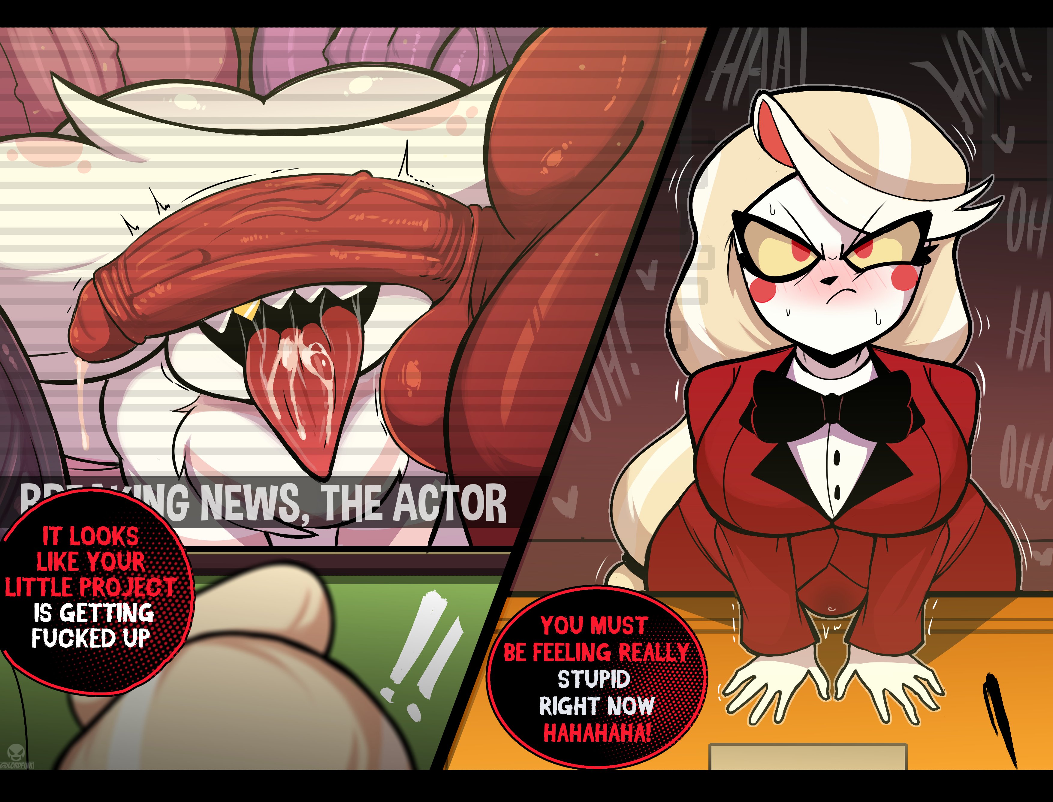 ..., angel dust (hazbin hotel), angry, charlie morningstar (hazbin hotel), demon, demon girl, devil girl, hazbin hotel, lordfink, male/male, tagme, yaoi