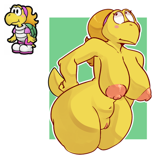 2017 anthro areola big_breasts breasts erect_nipples female hi_res huge_breasts komponi koopa koopa_troopa koopie_koo mario_(series) navel nintendo nipples nude paper_mario pussy reptile scalie solo turtle video_games