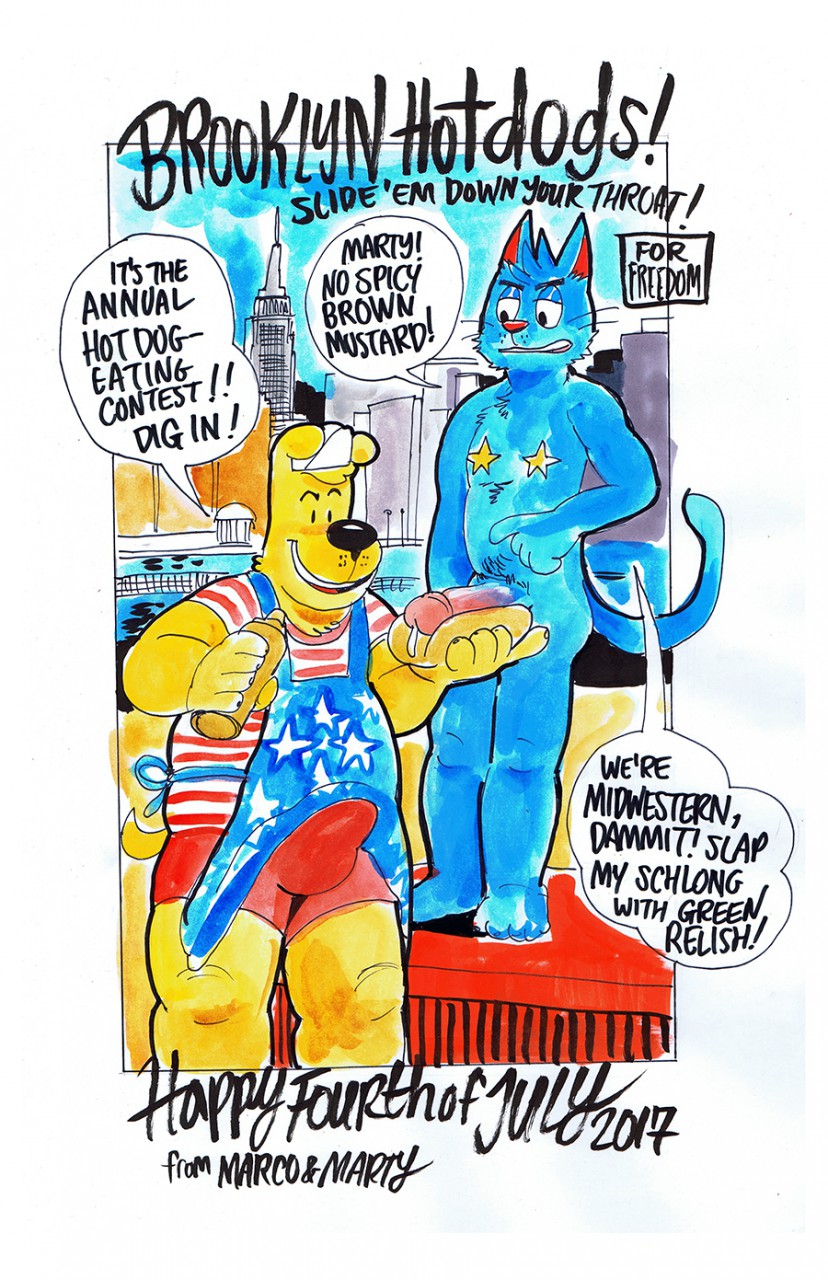 2017 4th_of_july anthro billy_fore canine duo feline humanoid_penis male mammal marco_and_marty marco_marcowitz marty_martin penis yaoi