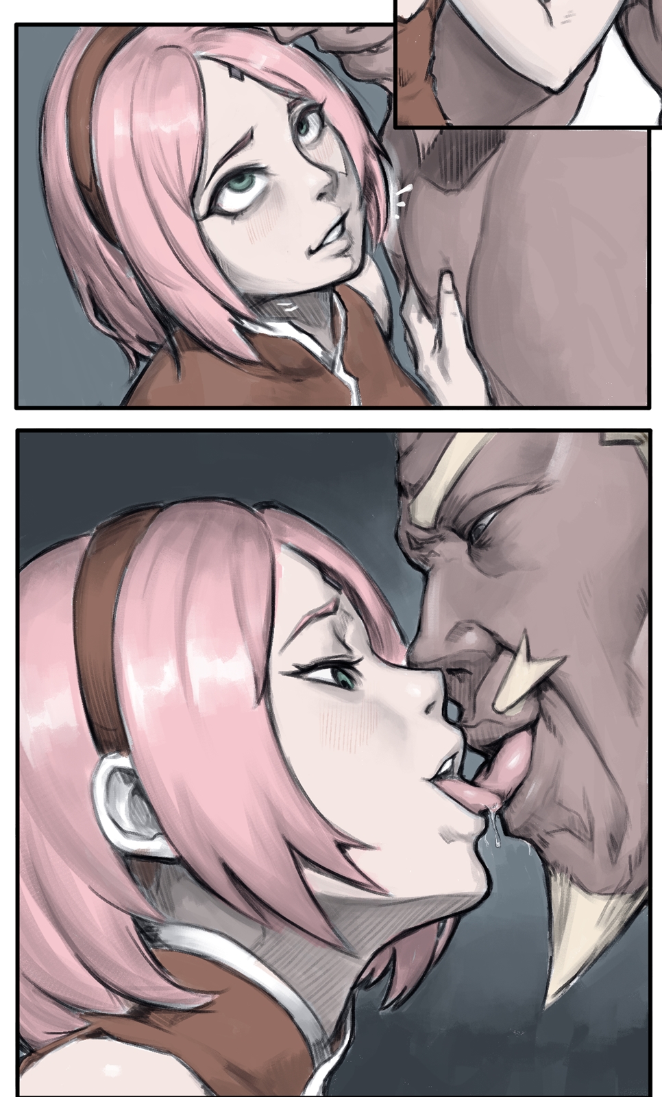 1boy, 1boy1girl, 1girls, affair, bare shoulders, bedroom eyes, before sex, bigger male, black eyes, bob cut, boruto: naruto next generations, cheating, cheating wife, close-up, clothed, clothed female nude male, clothing, cuckold, cuddle, cuddling, dark skin, dark-skinned male, drool, drooling, dualberettas, eye contact, female, forehead jewel, forehead mark, french kiss, french kissing, green eyes, hairband, haruno sakura, height difference, hi res, high resolution, highres, interracial, kiss, kissing, licking, light skin, light-skinned female, looking at another, looking at partner, looking pleasured, looking up, male, mature, mature female, medium hair, milf, muscles, muscular, muscular male, narrowed eyes, naruto, naruto (series), naruto shippuden, netorare, ntr, pale skin, pale-skinned female, pecs, pink hair, pleasure face, raikage, sakura haruno, sakura uchiha, saliva, saliva drip, saliva on tongue, saliva string, saliva trail, shonen jump, shorter female, shoulder length hair, shounen jump, shueisha, sleeveless, sleeveless dress, smaller female, smile, smiling, straight, taller male, tongue, tongue out, topless, topless male, uchiha sakura, very high resolution, weekly shonen jump, weekly shounen jump