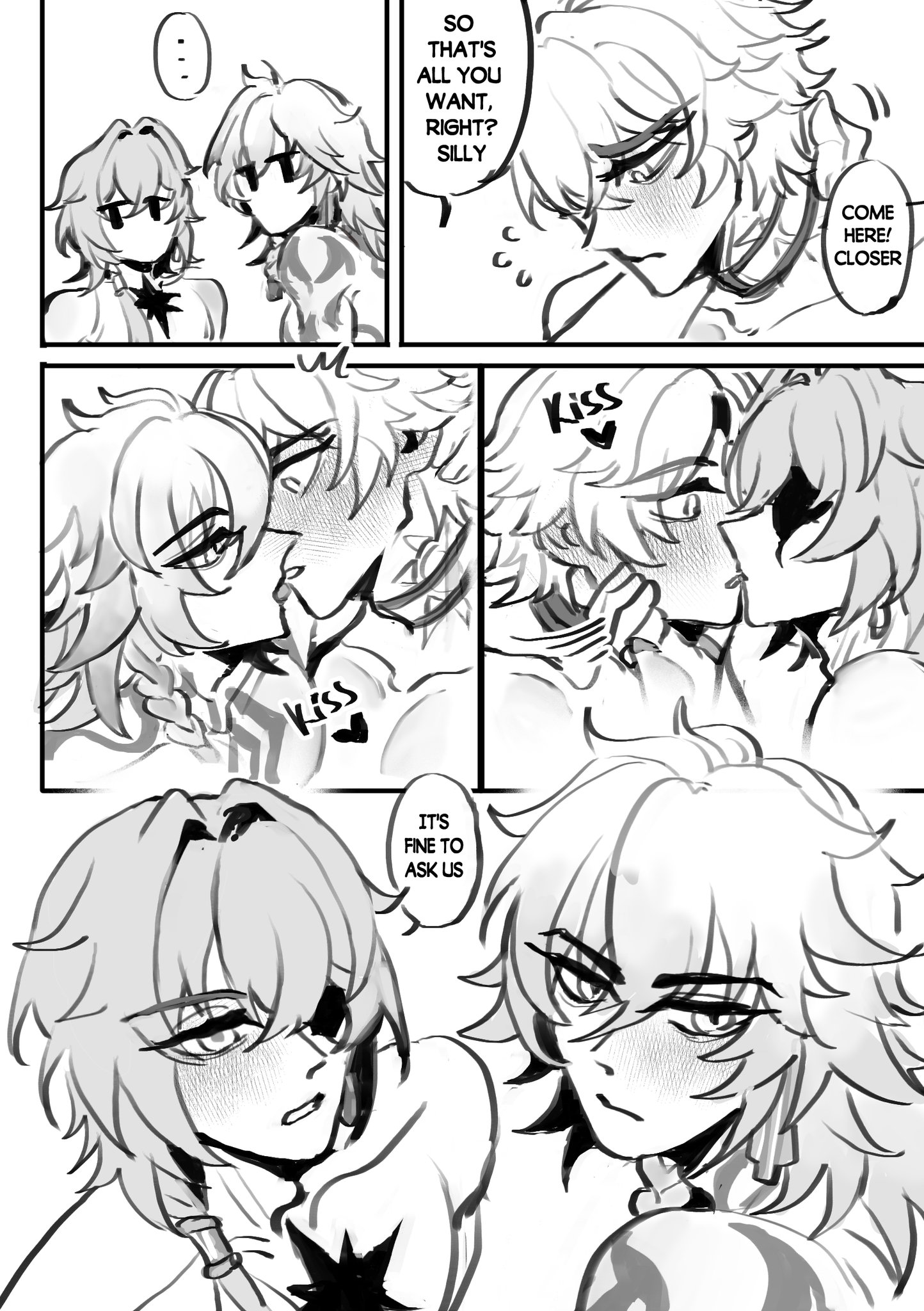 3boys, anaxa (honkai: star rail), blackmieu, blush, face closeup, honkai: star rail, kissing, male, mydei (honkai: star rail), no visible genitalia, phainon (honkai: star rail), pretty boy, threesome, yaoi