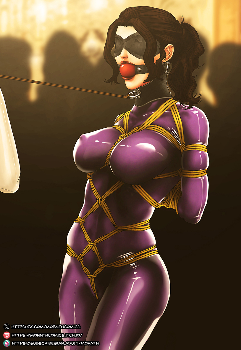 avengers, bdsm collar, bdsm gear, bdsm mask, bdsm outfit, bdsm suit, blindfold, blindfolded, blindfolded female, bondage, bondage gear, bondage outfit, bound, bound arms, bound hands, bound torso, bound wrists, breasts, captured, captured female, captured heroine, captured superheroine, collar, collar pull, collared, damsel, damsel in distress, defeated, defeated female, defeated heroine, defeated superheroine, dominated, dominated female, domination, dominatrix, female, femsub, gag, gag bondage, gagged, gagged female, helpless, helpless female, helpless heroine, helpless superheroine, helpless whore, kate bishop, latex, latex bodysuit, latex clothing, latex suit, leash, leash and collar, leash pull, leashed, leashed collar, leashed female, leather, leather straps, marvel, marvel comics, mornth, posture collar, rope, rope between breasts, rope bondage, rope harness, ropes, shibari bondage, shiny clothes, skinsuit, slave, slave collar, slave girl, slave outfit, submission, submissive, submissive female, submissive human, tied, tied arms, tied hands, tied up, tight clothing