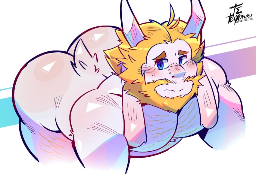 asgore dreemurr, asgore dreemurr (deltarune), bara, blush, deltarune, dilf, embarrassed, embarrassed nude male, fat, fat ass, fat male, gay, goat, goat boy, goat humanoid, hairy, hairy chest, hairy male, huge ass, huge butt, male, male only, nude, on fours, solo, solo male, teixufuru, undertale, yaoi