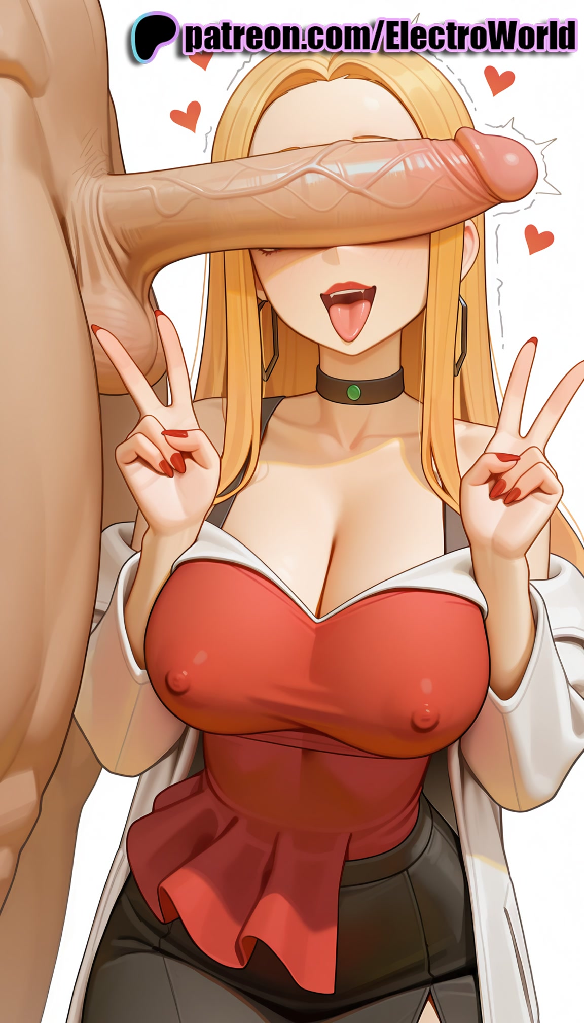 1boy, 1girls, 2025, ai generated, aqua nails, artist name, balls, black nails, blonde hair, blue nails, breasts, bust, chest, choker, cleavage, cock, covered nipples, dick, electroworld, erection, female, fingernails, foreskin, green nails, heart, hi res, high quality, high resolution, highres, large penis, large testicles, long fingernails, male, multicolored nails, nail polish, oleana (pokemon), orange nails, patreon, patreon username, penis, penis awe, penis on face, pink nails, pokemon, precum, purple nails, red nails, solo focus, stable diffusion, straight, testicles, tongue, tongue out, trembling, twitching penis, uncensored, uncircumcised, v, veiny penis, w, watermark, yellow nails