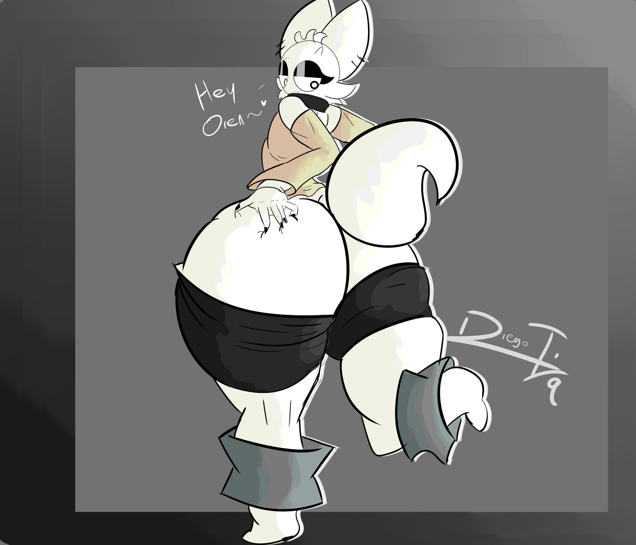 :3, ass out, big ass, cajitasecsi, ear piercing, furry, furry female, furry tail, grabbing ass, grabbing own ass, looking back, sprunki, sprunki retake (sprunki mod), wenda (sprunki), white ears, white tail, whore eyes