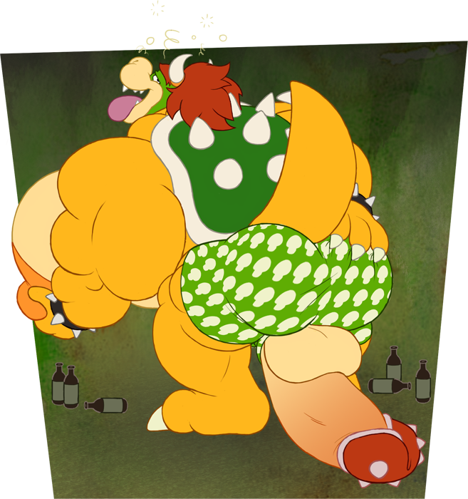 1boy anthro ass balls bara big_butt big_pecs bowser boxers_(clothing) full_body furry furry_only gay green_underwear hyper hyper_pecs hyper_penis looking_back male male_only mario_(series) muscular muscular_male nipple nipples pecs pectorals penis rubberskunktoo scratching scratching_butt solo standing testicles transparent_background underwear