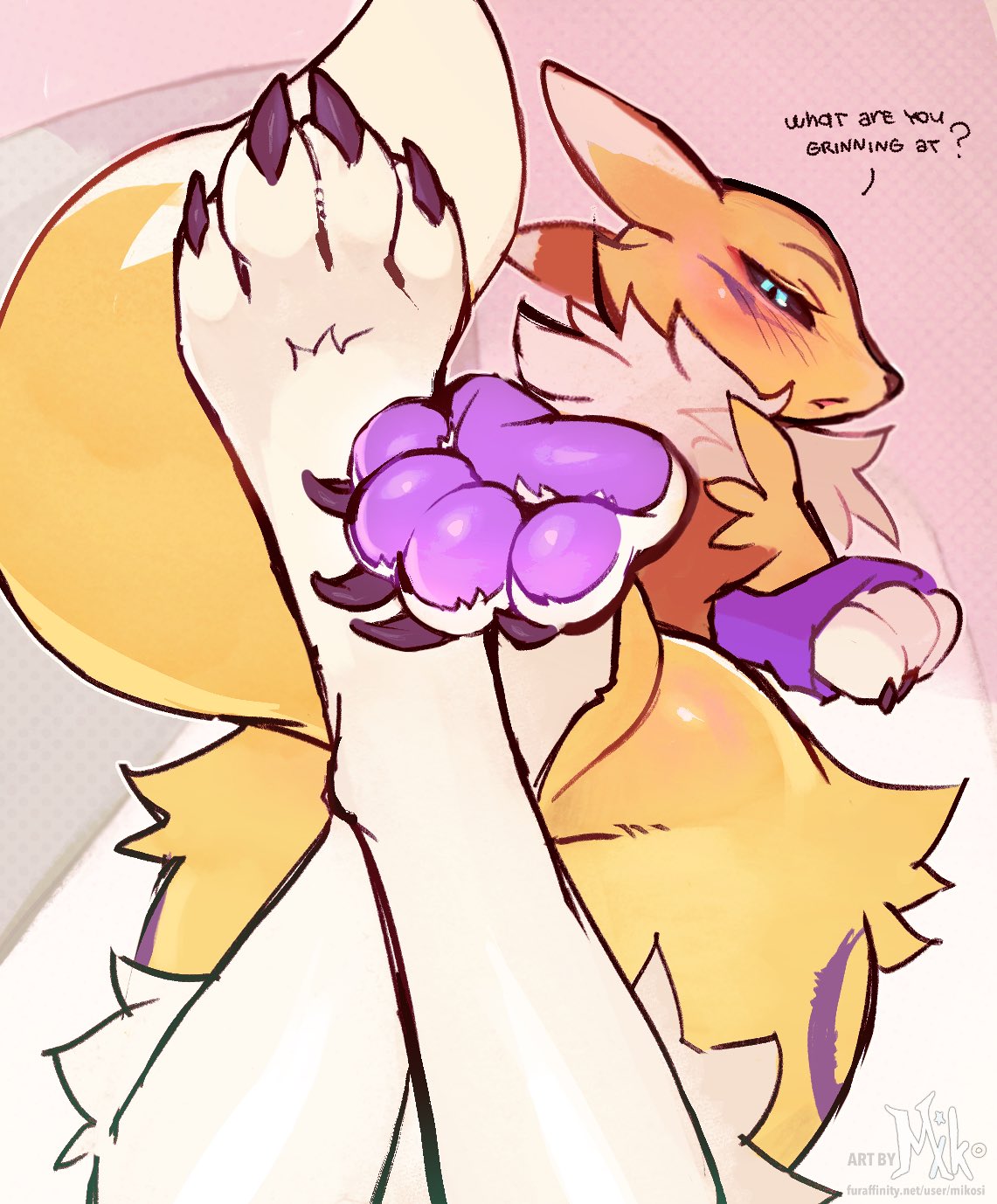 anthro, digimon, feet, foot fetish, foot focus, furry, mikosi, pawpads, paws, renamon