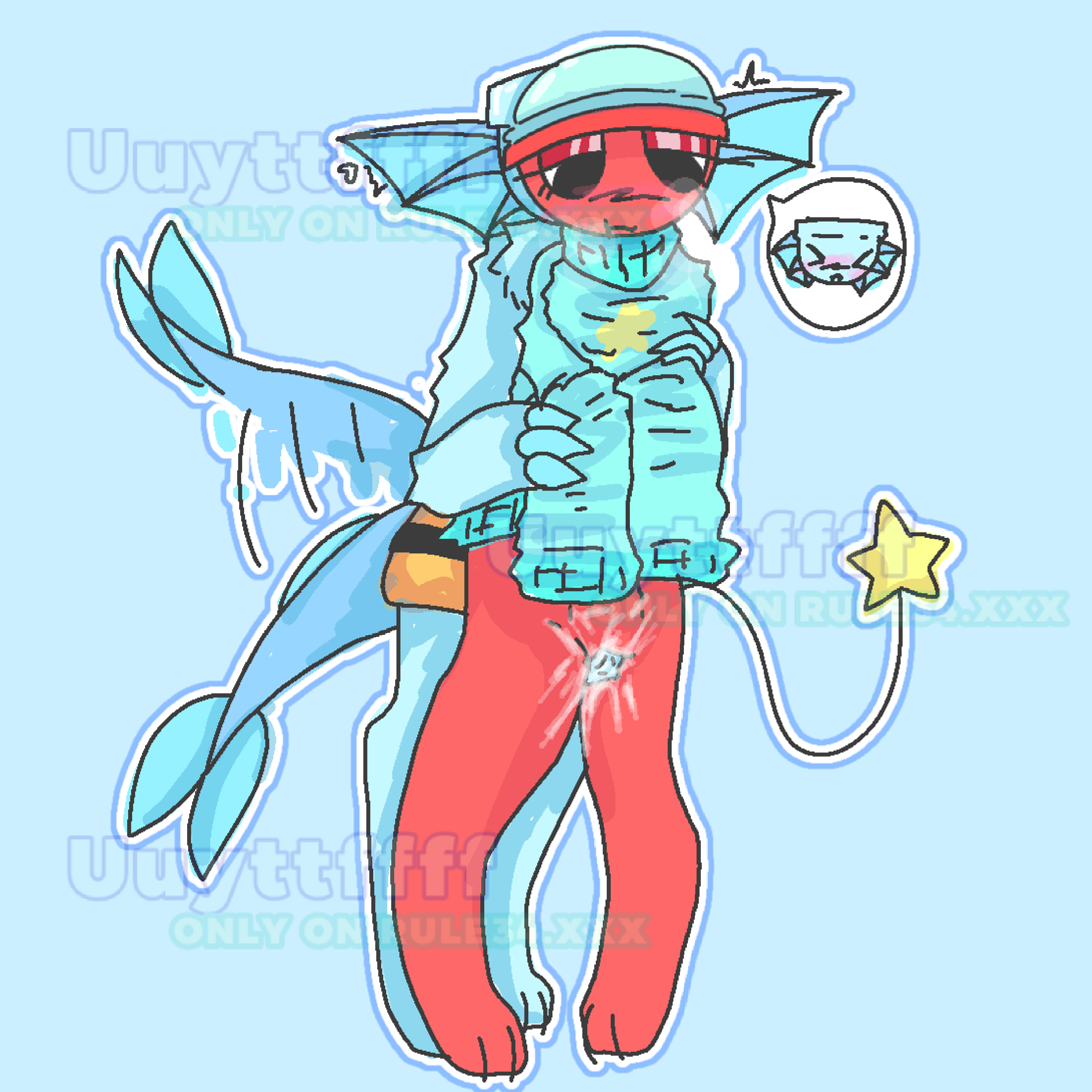 1boy, 1girl1boy, 2d (artwork), artwork, artwork (digital), blush, clothed, cum, cum in pussy, dandy's world, eyelashes, eyeshadow, female, finn (dandy's world), fins, fish tail, gigi (dandy's world), panting, sex, sex from behind, smile, star tail, uuyttffff, vaginal penetration, veiny dick, veiny penis, when roblox tag