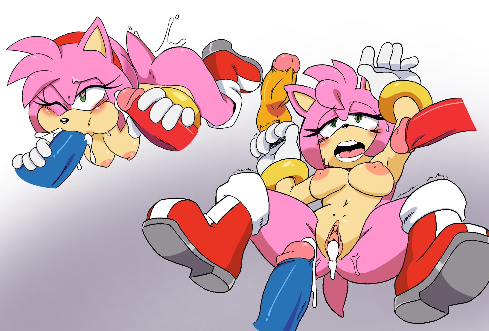amy rose, anthro, areolae, armpits, blowjob, blush, boots, breasts, colorized, colorized edit, correction, cum, cum in ass, cum in mouth, cum in pussy, cum inside, cum on penis, disembodied penis, echidna, female, footwear, fox, furry, group, group sex, handwear, handwear and footwear only, heart eyes, hedgehog, hedgehog girl, knuckles the echidna, leatherruffian, male, miles tails prower, naked footwear, nipples, pink fur, pleasure face, pussy, sex, sonic (series), sonic the hedgehog, sonic the hedgehog (series), tails the fox, third-party edit, vulva