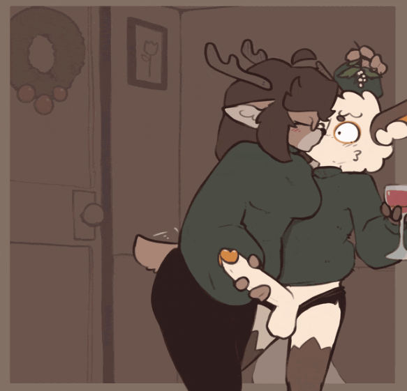 1boy1girl, animated, christmas, divucup, dominant female, femdom, furry, gif, handjob, kissing, masturbation, oc