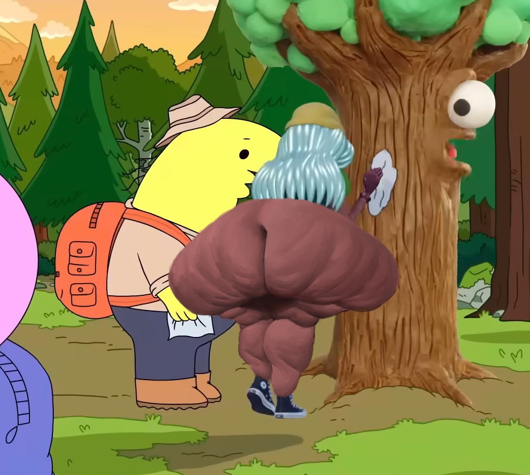 1girls, ass, bending forward, big ass, charlie (smiling friends), charlie dompler, chubby, chubby female, dolly dimpley, fat ass, female, forest, forest background, giant ass, gigantic ass, huge ass, large ass, overweight, overweight female, pim (smiling friends), pim pimling, screencap, screenshot edit, smiling friends, smiling friends self inserts, sykotikfuckerr, tagme, voluptuous ass, what, what the fuck is this