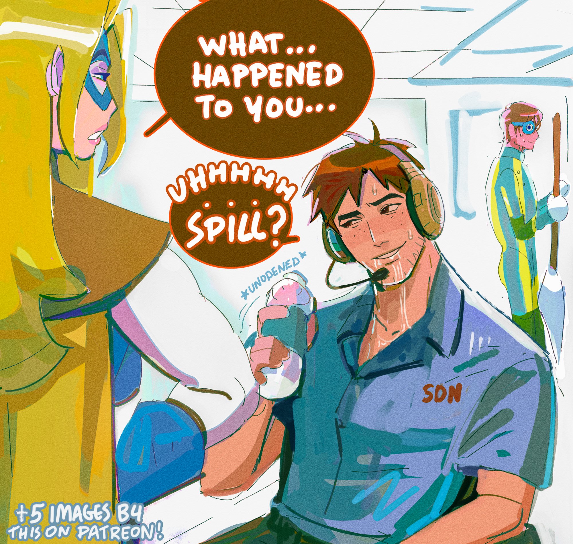 appei, blonde blazer, cum, cum in mouth, cumdrip, dispatch (game), female, gay, male, public, robert robertson, waterboy (dispatch), yaoi, yaoi with female audience