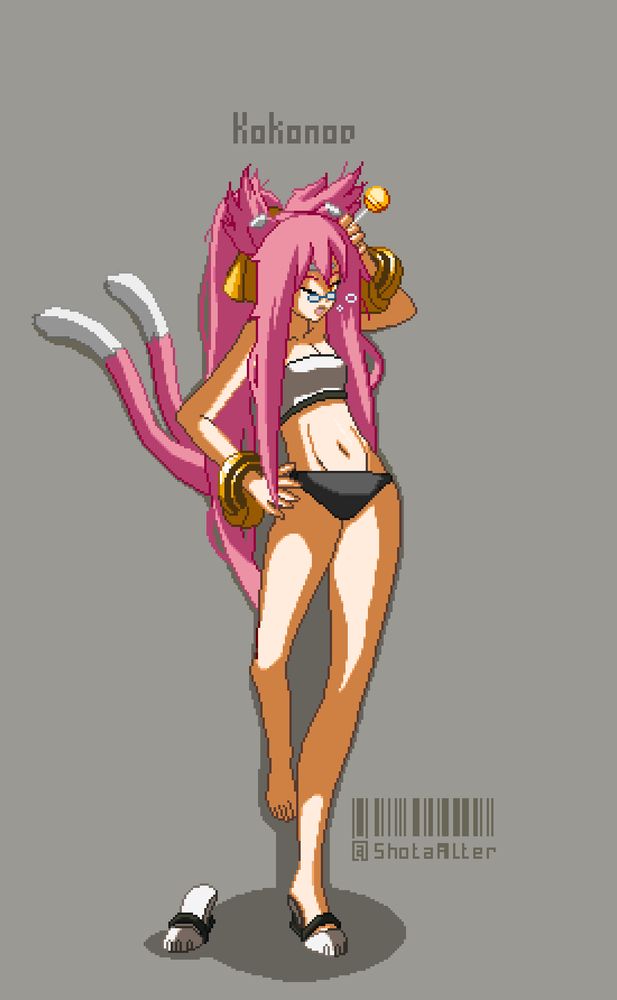 arc_system_works blazblue candy cat_ears cat_tail catgirl dipstick_tail glasses kemonomimi kokonoe nekomata orange_eyes panties petite pince-nez pink_fur pink_hair pixel_art shotaalter sleepwear small_breasts split_tail sprite_art sprite_edit tank_top white_fur yawn