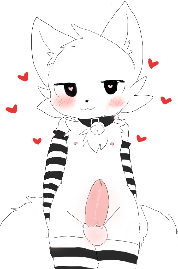 1boy 1femboy animal_ears animal_genitalia animal_penis animal_tail anthro blushing blushing_at_viewer blushing_femboy boykisser collar collar_bell femboy furry heart-shaped_pupils heart_eyes hearts looking_at_viewer tagme